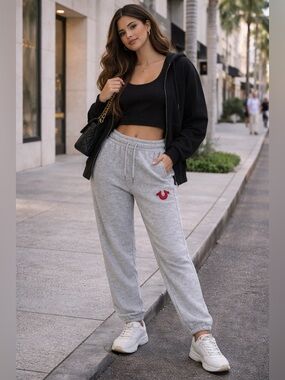 True Religion Joggers Medium Grey Boyfriend Fit Sweatpants NWT